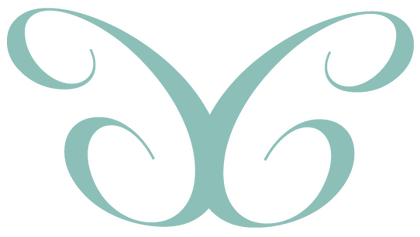 Cristina Cañizares logo two stylized mirror images of the letter resembling a butterfly in a sea glass teal color